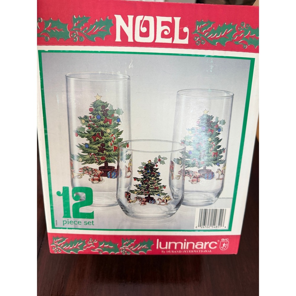 Luminarc Noel Christmas Tree Glassware Set 11pc Vintage‎ USA Beverage Cooler